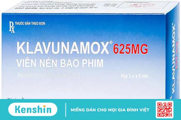 Thuốc Klavunamox hộp 625mg điều trị nhiễm khuẩn có thành phần chính là amoxicillin và axit clavulanic